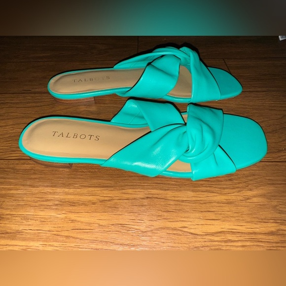 Talbots Violet Twist Nappa Slides Teal Aqua Womens Size 7 1/2 100% Leather - Picture 6 of 9